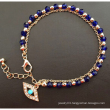 Evil Eye Glass Diamond Blue Gold Plating Bracelet (XBL13494)
